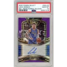 Luka Doncic 2020-21 Panini Select Neon Purple Pulsar Autograph Card #SG-LUD 6/10 PSA 10
