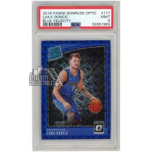 Luka Doncic 2018-19 Panini Donruss Optic Blue Velocity Rated Rookie Card #177 PSA 9