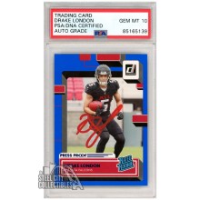 Drake London 2022 Donruss Blue Press Proof Autograph Rookie Card #307 PSA/DNA 10 (Red Ink)