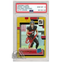 Drake London 2022 Donruss Gold Press Proof Autograph Rookie Card #307 PSA/DNA 10 (Red Ink)