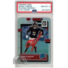 Drake London Autograph 2022 Panini Optic Holo Autograph Rookie Card #207 PSA/DNA 10 (Red)