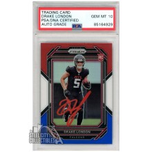 Drake London 2022 Panini Prizm Red White Blue Autograph Rookie Card #308 PSA/DNA 10 (Red)