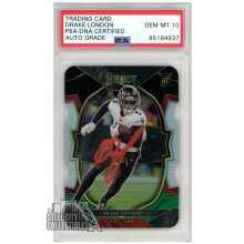 Drake London 2022 Panini Select Concourse Black Green Die-Cut Autograph Rookie Card #35 PSA/DNA 10 (Red)