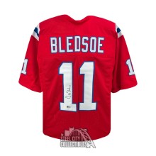 Drew Bledsoe Autographed New England Custom Red Football Jersey - BAS