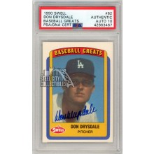 Don Drysdale 1990 Swell Baseball Greats Autograph Card #62 PSA Authentic PSA/DNA 10