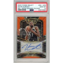 Kevin Durant 2020-21 Panini Select Neon Orange Pulsar Autograph Card #SG-KDR 2/15 PSA 10