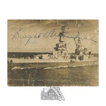 Dwight D Eisenhower Autographed 2.5x3 WW2 Ship Photo - JSA LOA