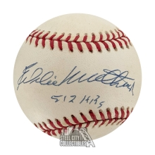 Eddie Mathews Autographed ONL William White Baseball W/512 HR's Inscription- JSA LOA