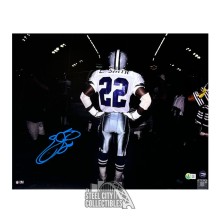 Emmitt Smith Autographed Dallas 16x20 Football Photo - BAS (Back, Blue Ink)