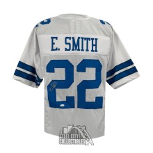 Emmitt Smith Autographed Dallas Custom White Football Jersey - JSA COA (Left #2 Signed)