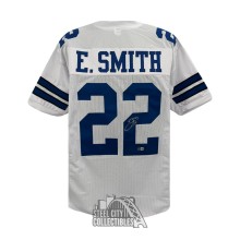 Emmitt Smith Autographed Dallas Custom White Football Jersey - BAS (Right #2 Signed)