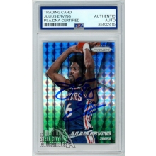 Julius Erving 2014-15 Panini Prizm Blue & Green Autograph Card #163 PSA/DNA