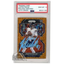 Justin Fields 2021 Panini Prizm Orange Disco Autograph Rookie Card #334 PSA/DNA 10 (Light Blue)