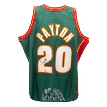 Gary Payton Autographed Seattle Mitchell & Ness Green Basketball Jersey (Large) - BAS