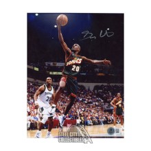 Gary Payton Autographed Seattle 8x10 Basketball Photo - BAS (Green Jersey Lay Up)