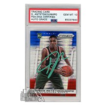 Giannis Antetokounmpo 2013-14 Panini Prizm Red White Blue Autograph Rookie Card #98 PSA/DNA 10 (Green)