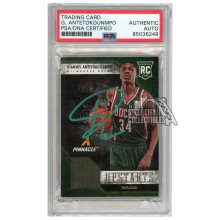Giannis Antetokounmpo 2013-14 Panini Pinnacle Upstarts Jersey Autograph RC Card #12 PSA/DNA (Green)