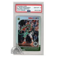 Giannis Antetokounmpo 2019-20 Panini Hoops Premium Stock Silver Autograph Card #102 PSA/DNA 10 (Green)