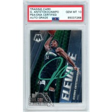 Giannis Antetokounmpo 2020-21 Panini Mosaic Elevate Auto Card #2 PSA/DNA 10 (Green)