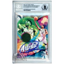 Giannis Antetokounmpo 2021-22 Panini Court Kings Artistic Endeavors Autograph Jersey Card #15 BAS 10