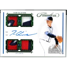 Tom Glavine 2021 Panini Flawless Emerald Quad Patch Autograph Card #QPS-GL 3/3