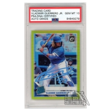 Vladimir Guerrero Jr 2019 Panini Donruss Optic Lime Green Rated Rookie Autograph Card #64 PSA/DNA 10 (Light Blue)