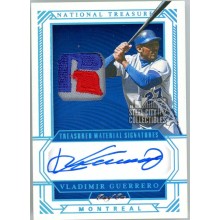Vladimir Guerrero 2019 Panini National Treasures Logo Patch Autograph Card #TMS-VG 1/1 (Edge Wear)