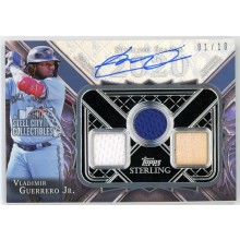 Vladimir Guerrero Jr. 2022 Topps Sterling Seasons Blue Triple Relic Auto Card 01/10