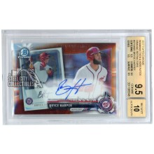 Bryce Harper 2017 Topps Chrome Bowman Then & Now Orange Autograph Card #BTNA-BH 25/25 BGS 9.5 AUTO 10