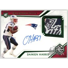 Damien Harris 2019 Panini Limited Green RC Patch Auto Card 5/5 (Corner Wear)