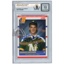 Derian Hatcher 1990-91 Score Canadian Rookie Autograph Card #430 BAS 10
