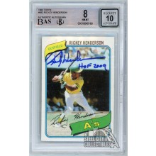 Rickey Henderson 1980 Topps HOF 2009 Autograph Rookie Card #482 BGS 8 BAS 10