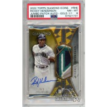 Rickey Henderson 2022 Topps Diamond Icons Patch Autograph Card #AJP-RHE 1/1 PSA 8