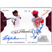 Rickey Henderson & Lou Brock 2020 Panini Flawless Ruby Dual Autograph Card 09/10