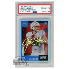 Justin Herbert 2020 Panini Chronicles Score Silver Autograph RC Card #443 PSA/DNA 10 (Yellow)