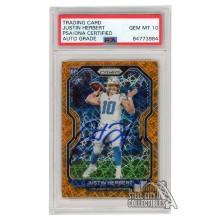 Justin Herbert 2020 Panini Prizm Orange Lazer Autograph RC Card #325 PSA/DNA 10