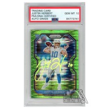 Justin Herbert 2020 Panini Prizm Neon Green Pulsar Autograph RC Card #325 PSA/DNA 10 (Yellow)