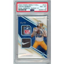 Justin Herbert 2020 Panini Immaculate Dual Tag Logo Patch Rookie Card #DJ3 1/1 PSA 8