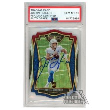 Justin Herbert 2020 Panini Select Premier Level Tri-Color Die-Cut Autograph RC Card #144 PSA/DNA 10