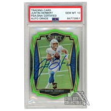 Justin Herbert 2020 Panini Select Premier Level Green Die-Cut Autograph RC Card #144 PSA/DNA 10