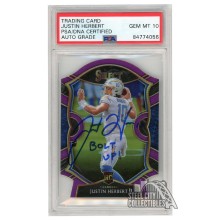 Justin Herbert 2020 Panini Select Concourse Purple Die-Cut "Bolt Up!" Autograph RC Card #44 PSA/DNA 10