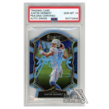Justin Herbert 2020 Select Concourse Die Cut Light Blue Prizm Rookie Autograph #44 PSA/DNA 10