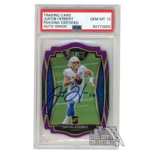 Justin Herbert 2020 Panini Select Premier Level Die-Cut Purple Autograph RC Card #144 PSA/DNA 10