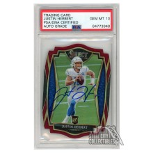 Justin Herbert 2020 Panini Select Premier Level Maroon Die-Cut Autograph RC Card #144 PSA/DNA 10