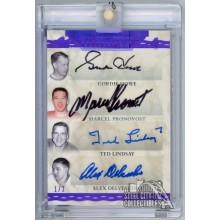 Howe, Lindsay, Delvecchio, Pronovost 2019-20 Leaf Superlative Purple Auto Card 1/2