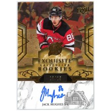 READ Jack Hughes 2019-20 Upper Deck Exquisite Autograph Rookie Card #R25 23/25
