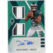 Jalen Hurts 2020 Panini Phoenix Green Rookie Dual Patch Autograph Card #RDA-JA 14/15