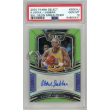 Kareem Abdul-Jabbar 2020-21 Panini Select Neon Green Autograph Card #SG-KAJ 1/35 PSA 10