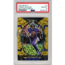 Lamar Jackson 2022 Panini Select Concourse Gold Disco Card #73 8/10 PSA 10