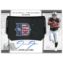 Josh Jacobs 2019 Panini National Treasures Hats Off Rookie Patch Autograph Card #HO-JJ 1/3